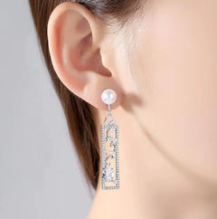 Chic Long Pearl and Opal Earrings