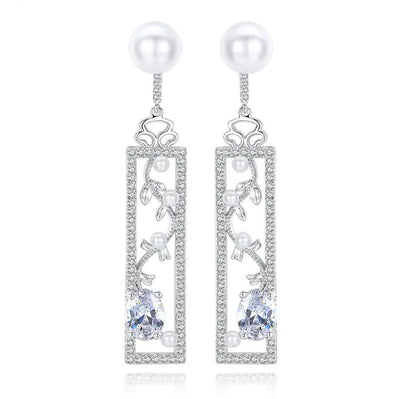 Chic Long Pearl and Opal Earrings