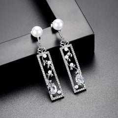 Chic Long Pearl and Opal Earrings