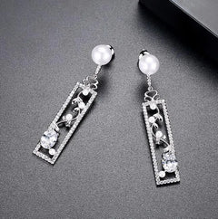 Chic Long Pearl and Opal Earrings