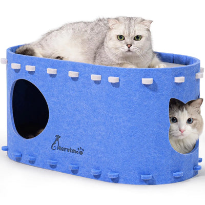 2-in-1 Peekaboo Cat Cave & Tunnel for Large Cats